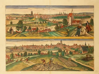 Mapa de Excursões e Angers de Civitates Orbis Terrarum por Georg Braun
