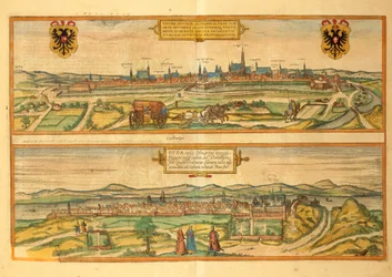 Mapa de Viena e Buda do Civitates Orbis Terrarum por Georg Braun