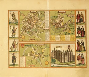 Mapa de York, Shrewbury, Lancaster e Richmond Castle de Civitates Orbis Terrarum, de Georg Braun