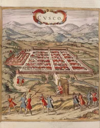Peru, cidade de Cuzco, gravura de Georg Braun