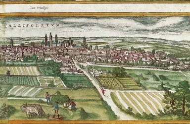 Terrenos agrícolas perto de Valladolid, em Civitatis Orbis Terrarum, por Franz HOGENBERG (1535-1590)