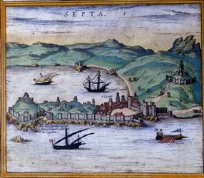 Ceuta, Marrocos, a partir do Atlas "Civitates Orbis Terrarum" de Braun e Hogenberg
