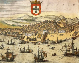 Mapa da Cidade de Lisboa, do Civitates Orbis Terrarum, de Georg Braun e Franz Hogenberg, gravura