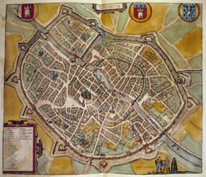 Mapa da cidade de Tours na França. Gravura a partir do Atlas de "Braun e Hogenberg" 1572