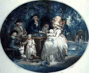 A Tea Garden, gravado por François David Soiron (b.1764), pub. por T. Gaugain