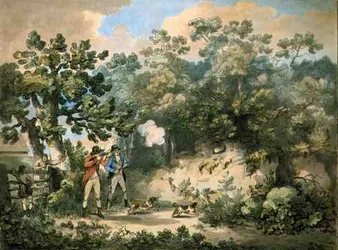 Pheasant Shooting, gravado por Thomas Rowlandson (1756-1827), pub. por J. Harris