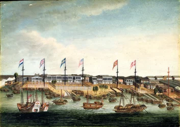 Os Hongs em Cantão, antes de 1820 (óleo sobre marfim)