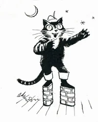 Puss in (brick-wall platform) botas (tinta na transparência sobre o cartão branco)