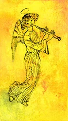 O Anjo Dourado, década de 1970 (tinta indiana sobre transparência sobre o guache no papelão prensado)