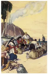O pirata Henry Morgan compartilha o tesouro da Ilustração de Maracaibo de "The Pirates of Panama or the Buccaneers of America" de George Albert Williams (1875-1932) 1914