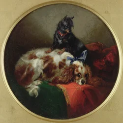Spaniel de Blenheim e Terrier, pintura após arenque de JF (1795-1865)