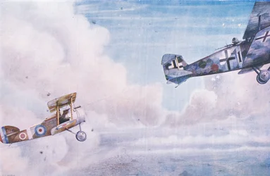 Um duelo de Aeriel: The Blind Spot, de Cassells História do povo britânico publicado pela Waverley Book Company Limited, c.1940
