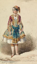 Rapariga em trajes do Próximo Oriente