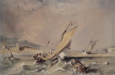 Cena da Costa: Barcos na Entrada de um Porto