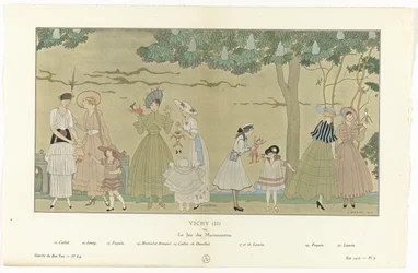 Gazette du Bon Ton, Verão 1915 - No. 8-9, Pl. 3: Vichy (II) / ou / Le Jeu des Marionnettes (título sobre o objecto)