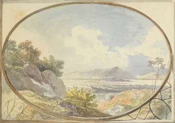 Conjunto de Paisagem numa Oval (Paisagem de Montanha Através de uma Janela Oval)