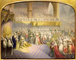 Sua Graciosíssima Majestade a rainha Vitória (1819-1901) a receber o sacramento na sua coroação, 28 de junho de 1838