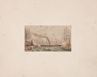 Impressão da caixa de agulhas: A Frota Real na Baía de Kilkenny, 1850.