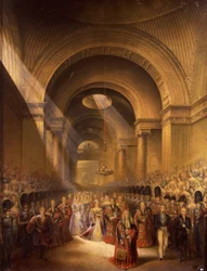 A chegada de sua majestade mais graciosa Rainha Victoria na Câmara dos Lordes para abrir seu primeiro Parlamento (imprimir)