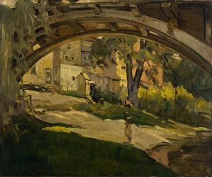 Garota sob a ponte em arco (óleo sobre tela)