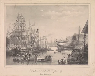 Lançamento do navio de 84 canhões HMS "Thunderer" em Woolwich Dockyard