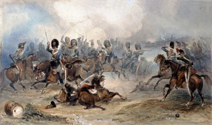 Capitão Norman Ramsay, artilharia a cavalo real, galopando sua tropa através do exército francês para segurança na batalha de Fuentes d&39;Onoro, 1811