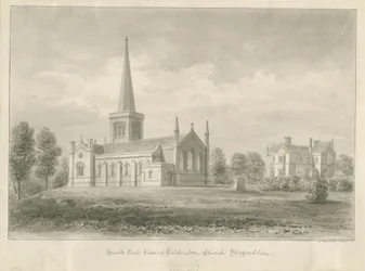 Igreja de Hilderstone: desenho em sépia, 1841