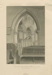 Lichfield - Interior da Igreja de São Miguel: desenho em sépia