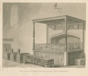Igreja de Stowe - Tumba de mesa: desenho em sépia, 1841