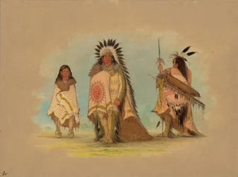 Um chefe Sioux, sua filha e um guerreiro, 18611869.