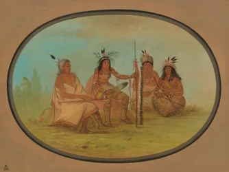 Um chefe Ojibbeway envelhecido e três guerreiros, 18611869.