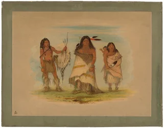 Camanchee Chief, sua esposa e um guerreiro, 1861 (óleo no cartão montado em papelão)