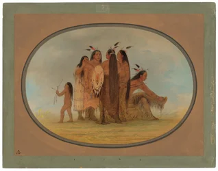 Quatro guerreiros Mandan, uma menina e um menino