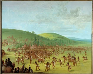 Indians of America: "Game of balls among the Indians" Pintura de George Catlin (1794-1872) 1835 Blerancourt, Musee Franco American - Jogo de Bolas dos Nativos Americanos. Pintura de George Catlin (1794-1872)