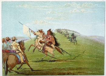 Índios da América: Índios comandados contra o exército. Ilustração de George Catlin (1794-1872)