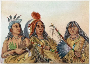 Índios da América: Retrato de chefes Sioux, cuja rivalidade era constante. Ilustração de George Catlin (1794-1872)