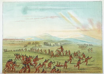 Índios da América: ensino de caça para crianças Mandans entre 7 e 15 anos de idade. Ilustração de George Catlin (1794-1872)