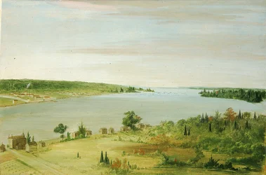 Sault Ste. Marie, mostrando a guarnição dos Estados Unidos à distância