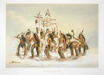 Dança com raquetes de neve na primeira queda de neve. Ojibwa