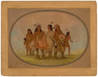 Dois chefes Sioux, um curandeiro e uma mulher com uma criança