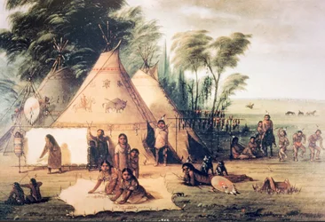 Aldeia da tribo sioux da América do Norte