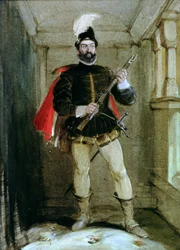 Hamilton de Bothwellhaugh prestes a atirar no regente Murray, em Linlithgow, em 23 de janeiro de 1570