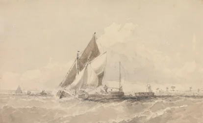 Barcos e Barcos à Vela num Mar de Choppy