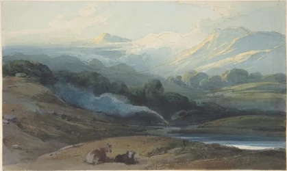 Gado em repouso numa paisagem montanhosa, Bengala