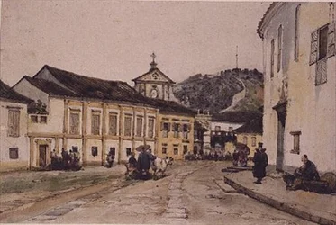 Rua em Macau, China (caneta, tinta e aguarela sobre papel)