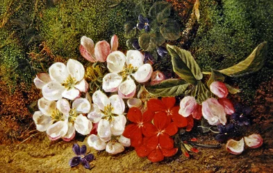 Blossom And Geraniums By Mossy Bank (óleo sobre tela)