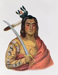 Mou-Ka-Ush-Ka ou "The Trembling Earth", um chefe Yankton Sioux, ilustração de "As tribos indígenas da América do Norte", de Thomas L. McKenney e James Hall, pub. John Grant