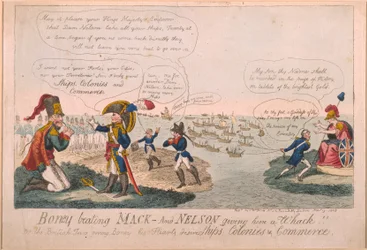 Boney Batendo Mack - E Nelson Dando Um Golpe !, 1805 (gravura colorida)