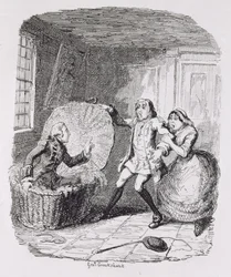 Booth descoberto no Hamper, de &39;Amelia&39;, gravado pelo artista, ilustração de &39;The Works of Henry Fielding&39;, pub. por Henry G. Bohn, 1853