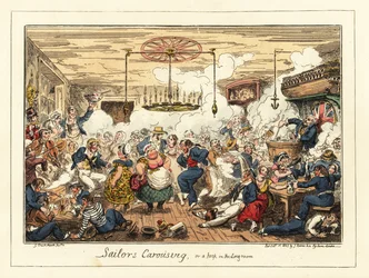 Marinheiros ingleses bebendo e dançando em um pub, era napoleônica, 1829 (litografia)